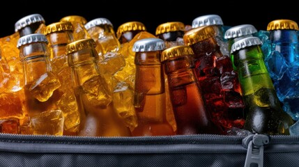 Aufkleber - A cooler full of beer bottles with ice and a zipper
