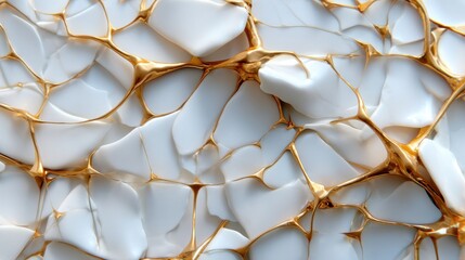 Poster - The image is a close up of a white and gold patterned surface