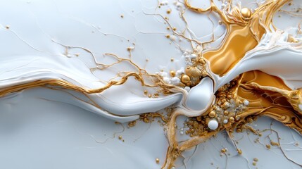 Poster - A painting of gold and white swirls with a gold and white tree branch