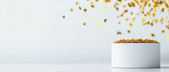 Poster - Minimalist Achievement Showcase Golden Confetti Celebration Podium - Next-Gen Corporate Success Visualization with Immersive Visual Branding