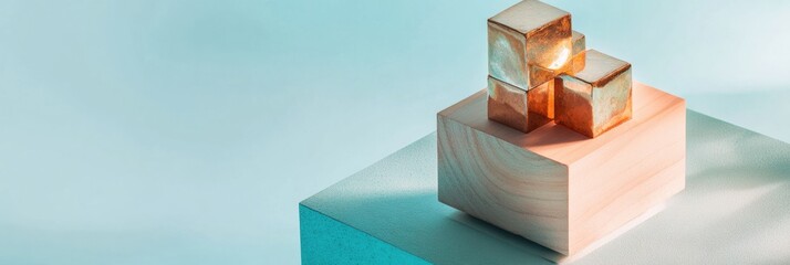 Aufkleber - Modular Growth Strategy Minimalist Wooden Cube Composition Showcasing Incremental Business Development and Innovative Corporate Scaling Techniques