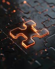 Fototapete - Cybernetic Solutions Visualization Glowing Neon Puzzle Piece Integration - Next-Gen Tech Connectivity and Modular Innovation Breakthrough