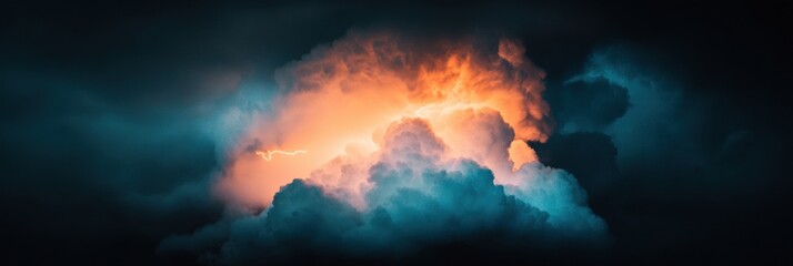 Fototapete - Apocalyptic Climate Tech Visualization Dramatic Stormy Cloud with Fiery Orange and Teal Digital Atmosphere - Innovative Environmental Communication Design