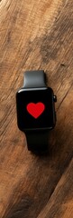Poster - Wellness Tech Innovation Sleek Smartwatch Revealing Heart-Centric Health Monitoring on Rustic Wooden Surface - Next-Gen Digital Fitness Tracking
