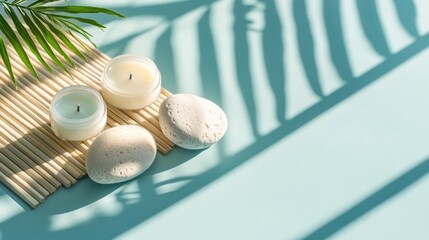 Aufkleber - Minimalist Zen Serenity Tranquil Wellness Composition with Textural Stones and Soft Candlelight - Mindful Lifestyle and Holistic Self-Care Aesthetic