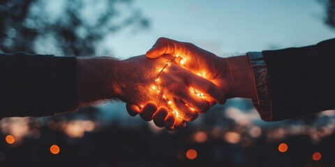 Fototapete - Illuminated Partnership Dynamics Transformative Business Connection with Emotional Intelligence and Digital Era Connectivity - Empowering Professional Collaboration
