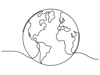 continuous one line art drawing of earth planet, globe, geography vector outline, single line illust