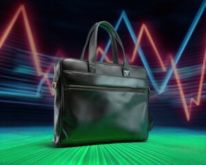 Leinwandbilder - Cyberpunk Professional Leather Briefcase High-Performance Digital Nomad Bag with Retro Synthwave Aesthetic for Tech-Forward Business Mobility