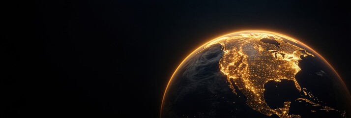 Poster - Luminous Digital Earth Next-Gen Global Connectivity Visualization - Immersive Telecommunications Infrastructure Mapping of North American Continent at Night