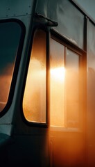 Poster - Golden Hour Culinary Innovation Urban Street Food Truck Window Illuminating Trendsetting Gastronomic Experience with Warm Cinematic Lighting Design