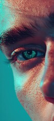 Poster - Digital Burnout Aesthetics Immersive Cyberpunk Close-Up of Intense Gen Z Screen Fatigue, Revealing Emotional Exhaustion in Hyper-Connected Workplace Era