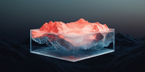 Leinwandbilder - Futuristic Data Landscape Isometric Digital Terrain Visualization in Translucent Glass Container - Immersive Analytics and AI-Driven Insights for Tech Innovators