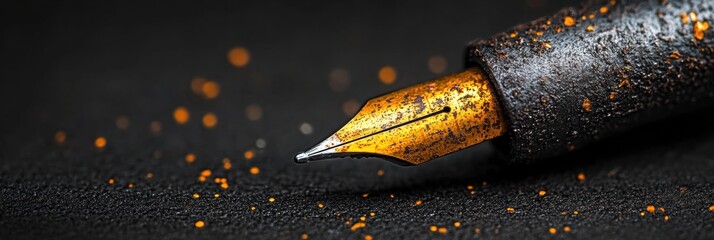 Poster - Analog Renaissance Precision Metalwork Meets Digital Storytelling - Luxe Calligraphy Fountain Pen Macro Exploring Craftsmanship in High-Resolution Detail
