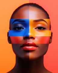 Aufkleber - Bold Chromatic Identity Vibrant Multicultural Female Portrait Showcasing Inclusive Design, Intersectional Beauty and Creative Digital Expression