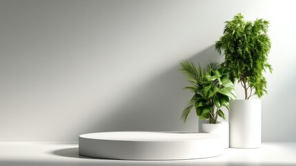 Poster - A white pedestal with a plant on top of it