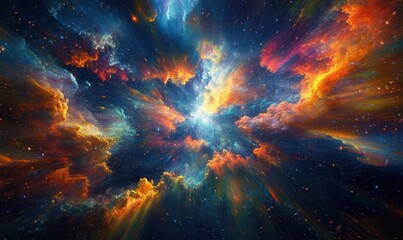 Cosmic explosion, nebula burst, vibrant colors, space background, science fiction