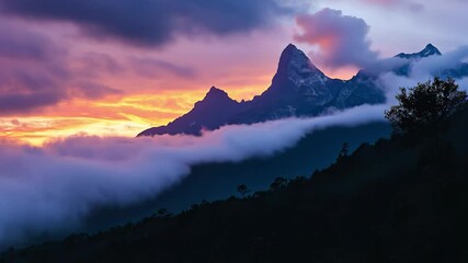 Poster - Cloudy sunset landscape over the mountains in Kenya with vibrant colors and soft clouds, A cloudy Kenya landscape during a sunset