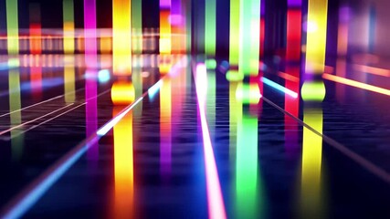 Poster - Futuristic holographic geometric patterns featuring glossy stripes and vibrant colors, Holographic glossy stripes and lines geometric abstract tech motion design