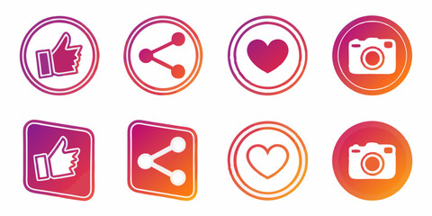 Poster - Gradient Social Media Icons Thumbs Up, Share, Heart, Camera