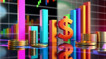Poster - Colorful financial growth chart with coins and dollar symbol