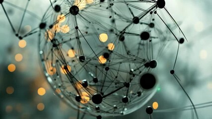 Poster - Digital science sphere with interconnected nodes and binary data representing a networked world, Digital science sphere and binary data network