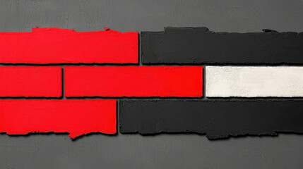 Poster - Abstract art featuring textured red, black, and white wall paint with a minimalist design
