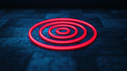 Fototapete - Red Neon Circular Patterns on Dark Textured Surface for Modern Abstract Background Design