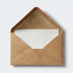 envelope with blank card isolated on white background mockup