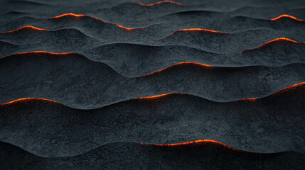 Poster - Surreal Landscape of Dark Waves with Glowing Orange Highlights and Textured Black Background