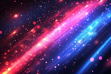 Poster - Abstract glowing wave of blue and orange particles in dark space