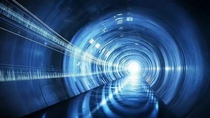 Wall Mural - Futuristic Abstract Tunnel with Light at the End in Blue Tone