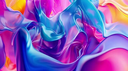 Poster - Colorful abstract particles swirl and dance gracefully in vibrant hues of pink, blue, and yellow, 4K Abstract colorful particles dance around the frame CGI