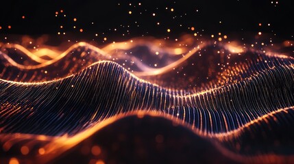 Poster - Abstract digital waves in glowing orange, creating a mesmerizing visual effect. Perfect for technology and innovation themes.