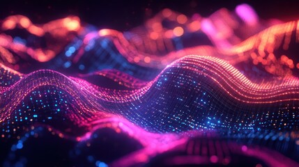 Poster - Dynamic digital waves illuminated in vibrant colors, showcasing the beauty of technology and innovation in a mesmerizing pattern.