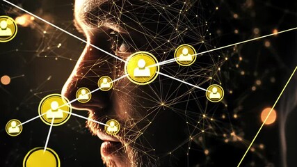 Poster - Exploring network connections and user profile concepts against a dark backdrop, Network connections and user profile over dark background