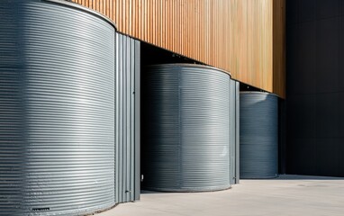 Poster - Corrugated Metal Cylinders Against Wood and Concrete Wall