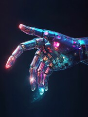 Poster - Futuristic robotic hand with translucent components showcasing technology innovation