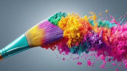 Poster - Vibrant paintbrush creating bold strokes with colored powder against a canvas bringing art to life with color