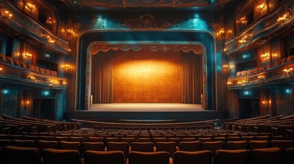 Poster - An empty theater with a large empty stage and surrounding seats, reflecting the calm before the show