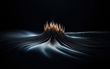 Poster - Glowing Golden Structure Emerging from Dark Particle Field