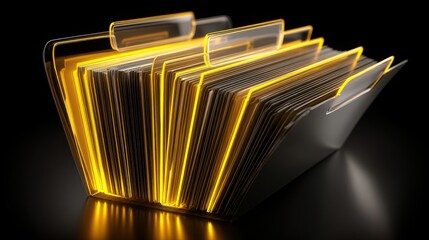 Poster - Stack of folders on black background representing organization, efficiency, and the importance of document management systems