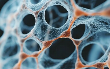 Poster - Abstract Network Structure: Blue and Orange Interconnected Nodes
