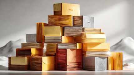 Poster - Stacked wooden blocks forming a tower representing knowledge assets and strength in a creative concept
