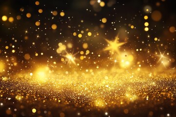 Poster - Create a festive atmosphere with an abstract glittering christmas background in warm golden tones, Abstract christmas background glittering light Shimmering and defocused awards with snowflakes