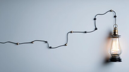 Poster - A hanging light bulb casting a warm glow against a wall creating an inviting and creative ambiance for spaces
