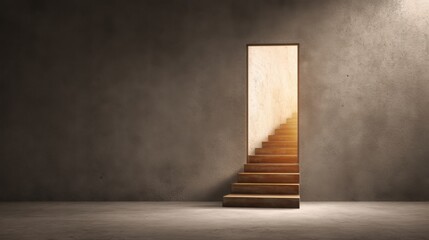 Poster - A staircase leading up towards a bright light symbolizing hope and new beginnings in a beautiful surrounding