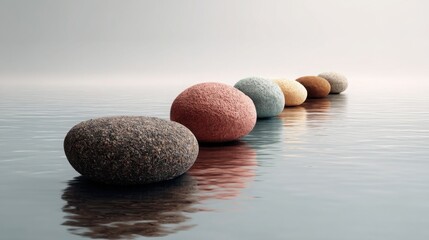 Poster - Tranquil group of smooth stones resting in clear water with soft light creating a serene and peaceful atmosphere