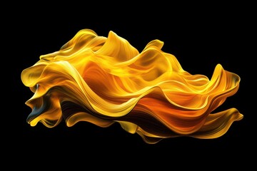 Poster - Vivid yellow flames dance gracefully against a dark background in a captivating visual display of movement, Yellow flames on a black background 3d illustration