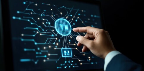 Poster - A close-up image of a hand interacting with a digital interface, symbolizing innovation and modern technology in action.