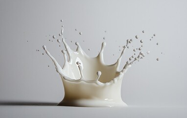 Poster - Milk Splash Crown: Off-White Liquid Texture on Gray Background